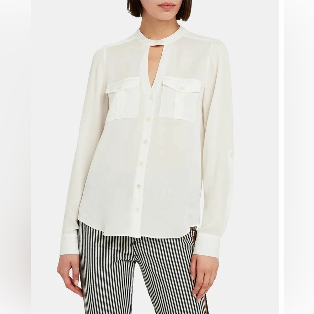 Veronica Beard 100% Silk Ann Button Up Blouse in Off White